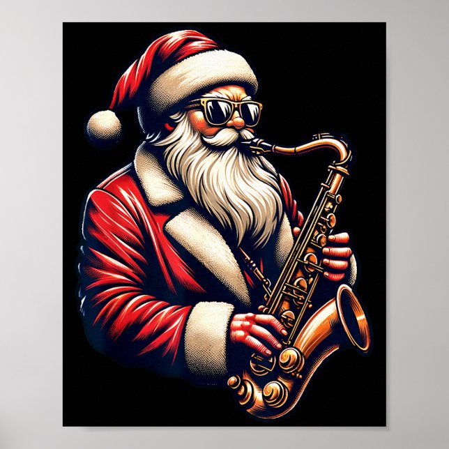 Poster American Santa Playing Saxophone Xmas Jazz Christm (Frente)