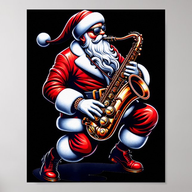 Poster American Santa Playing Saxophone Xmas Jazz Christm (Frente)