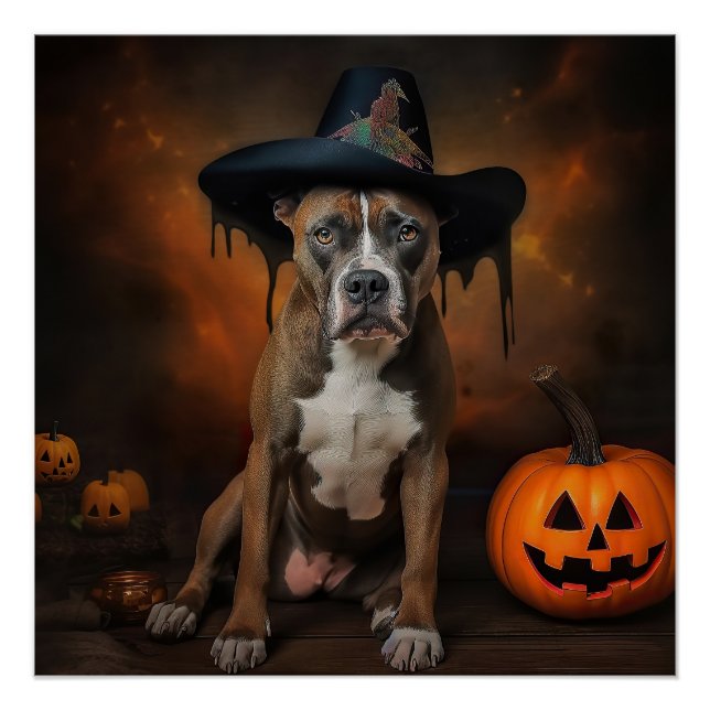 Póster American Staffordshire Pumpkins Halloween Scary (Frente)