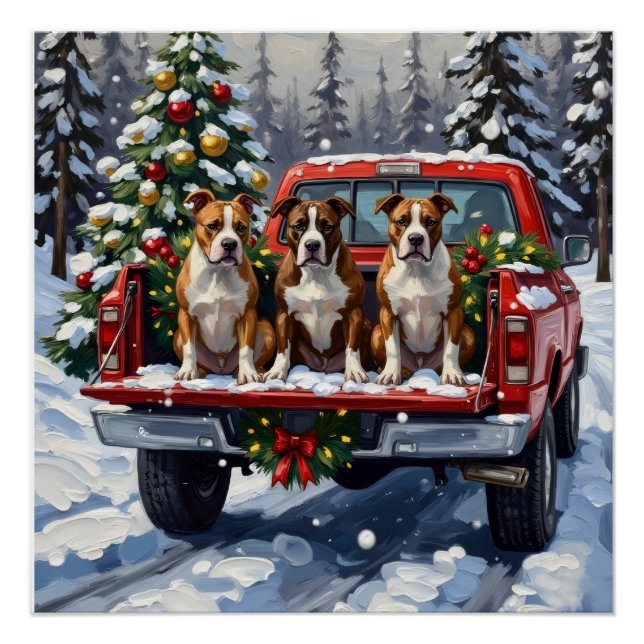 Póster American Staffordshire Terrier Christmas Red Truck (Frente)