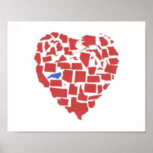 Póster American States Heart Mosaic North Carolina Red