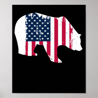 Poster American USA Flag Grizzly Brown Bear Hunter