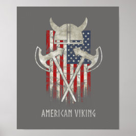 Póster American Viking. Bandeira, Distante, Capacete, Ax