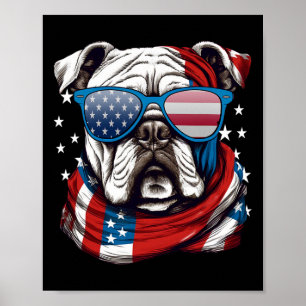 Poster Americano Buldogue Patriótico 4º De Julho Amantes