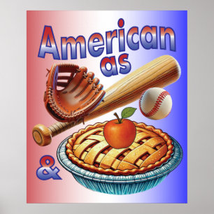 Poster Americano divertido como Beball e Apple Pie