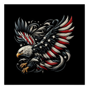 Póster Americano Patriótico Com Águia E Bandeira Dos EUA