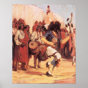 Póster Americanos nativos da Vintage, dança de Buffalo po
