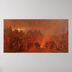 Póster Americanos nativos do vintage, dança do búfalo p