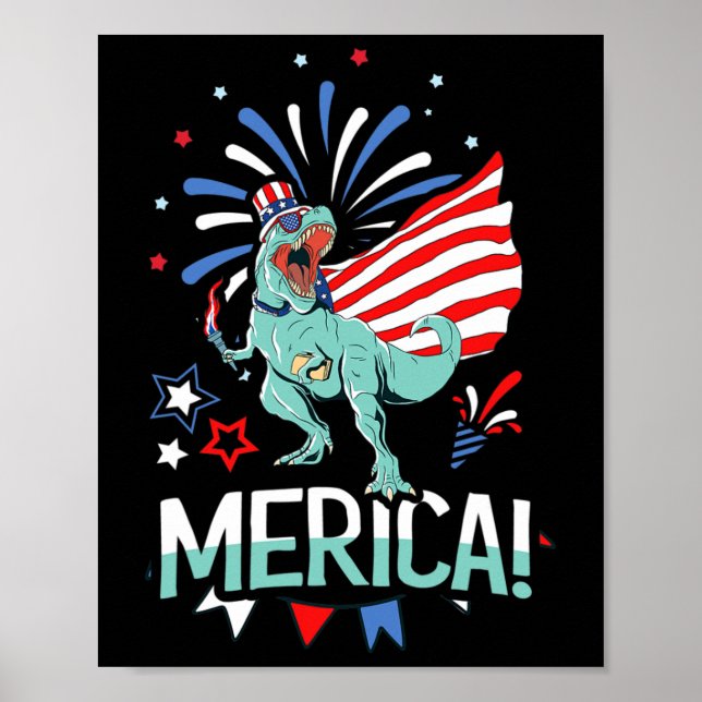 Poster Amerisauro Rex American Flag Independence Day (Frente)