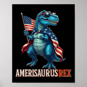 Poster Amerisauro T Rex Dinossauro 4 De Julho Americano F