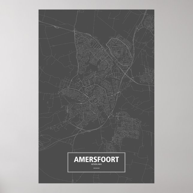 Póster Amersfoort, Países Baixos (branco sobre preto) (Frente)