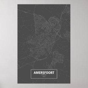 Póster Amersfoort, Países Baixos (brancos no preto)