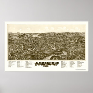 Poster Amesbury, Mapa Panorâmico MÃE - 1890