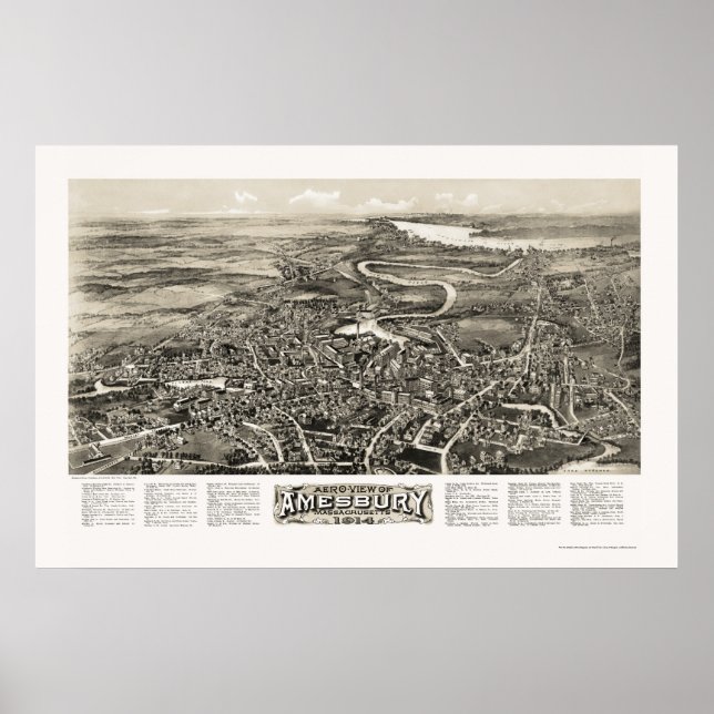 Póster Amesbury, Mapa Panorâmico MÃE - 1914 (Frente)