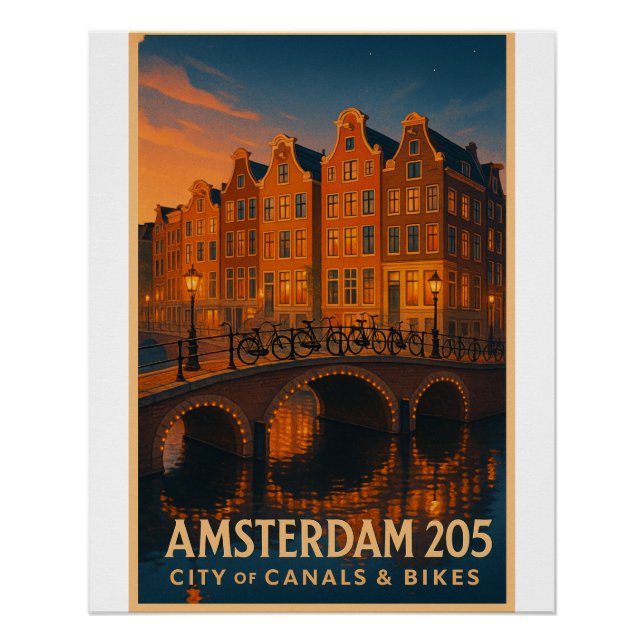 Póster Amesterdã 2025 - Cidade dos Canais e Bikes (Frente)