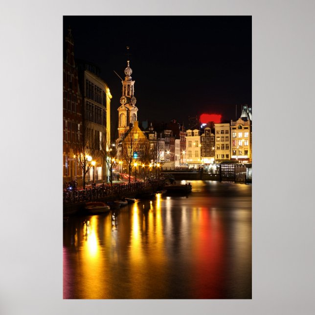 Póster Amesterdã à noite nos Países Baixos (Frente)