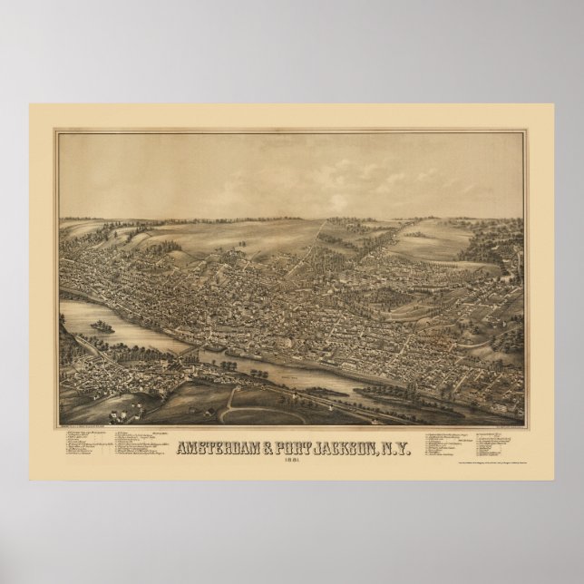 Poster Amesterdã, Novo Mapa Panorâmico - 1881 (Frente)