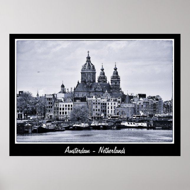 Póster Amesterdã - Países Baixos, BW Art (Poster) (Frente)