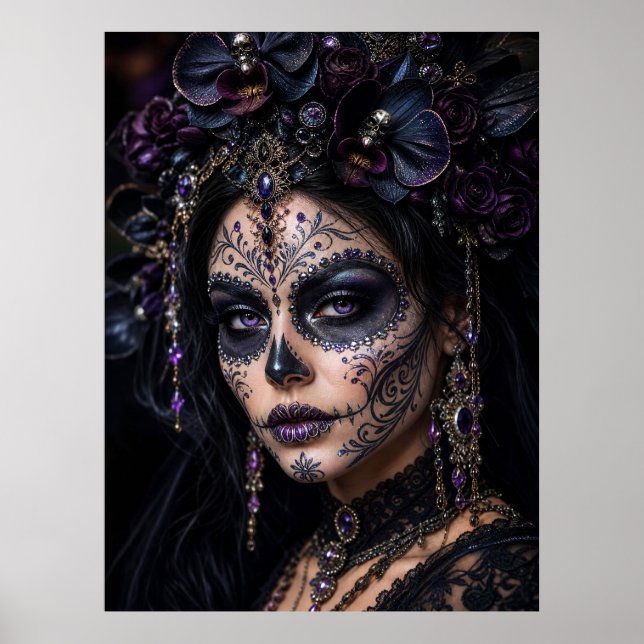 Poster Amethyst Orchid Calavera – Gothic Sugar Skull (Frente)