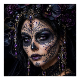 Póster Amethyst Orchid Calavera – Gothic Sugar Skull