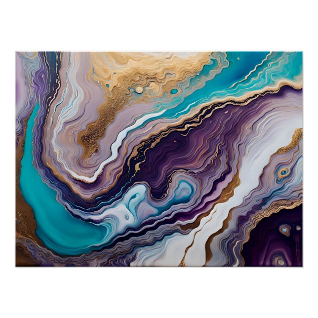 Póster Ametista e Turquesa e Abstrato Dourada (Frente)