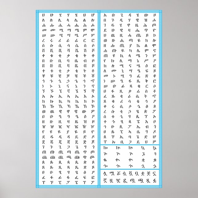 Poster Amharic Geez Etíope Fidel HAHU e ABUGIDA (Frente)