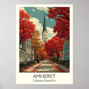 Poster Amherst Massachusetts Vintage Fall Town Viagem Art
