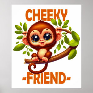 Poster Amigo Atrevido pun Cute Bebê Macaco no desenho ani
