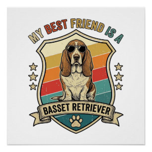 Póster Amigo Basset Retriever Cachorro Óculos de Sol Retr