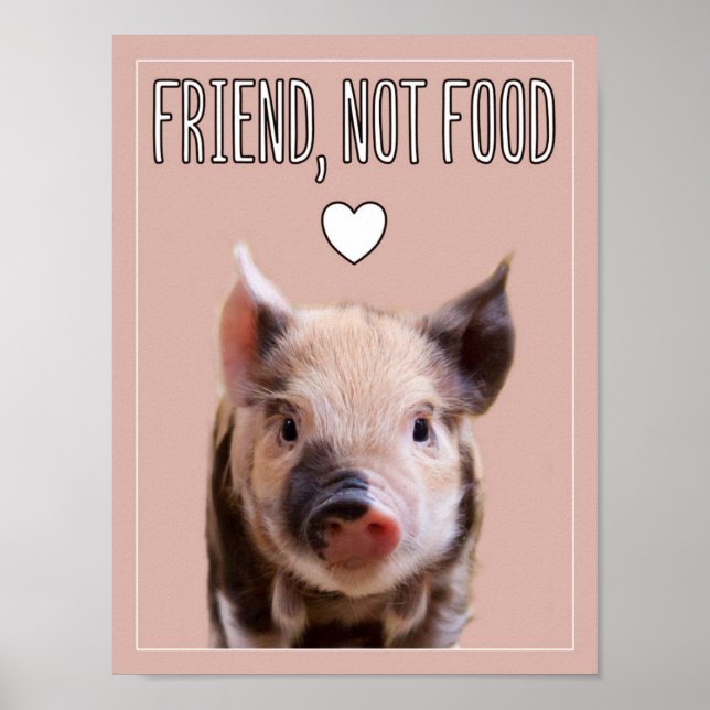 Poster "Amigo, não comida" com o leitão vegano fofo (Frente)