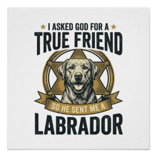 Póster Amigo Verdadeiro Labrador Design Vintage Amante de