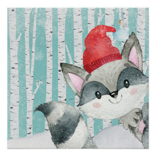 Póster Amigos animais da floresta no Racoon da floresta