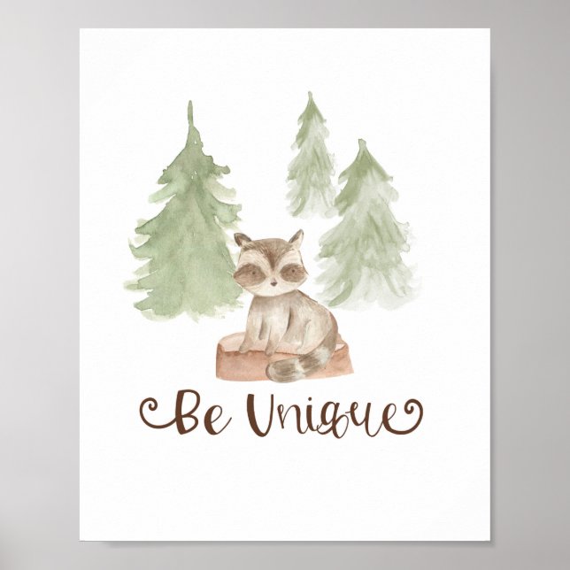 Poster Amigos da Floresta Urso Aquarela Berçário Único (Frente)