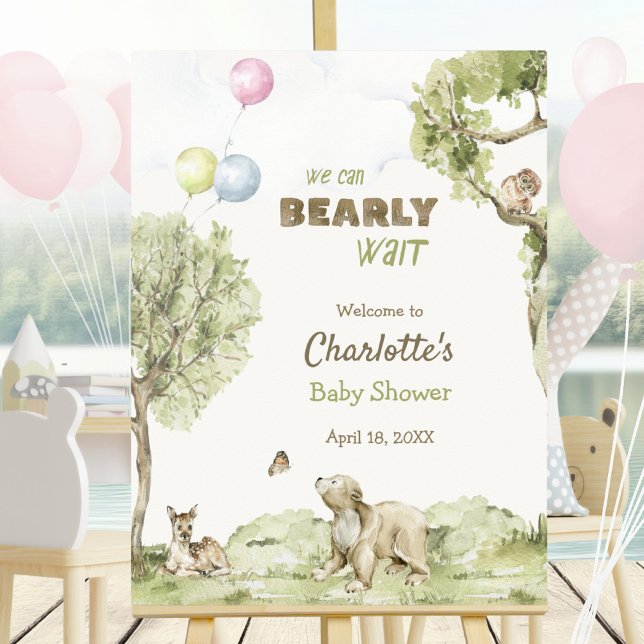 Poster Amigos da Floresta Urso Mal Mal Pode Dar as Boas-V (Woodland Friends Bearly Wait Welcome Baby Shower Poster ©Susanne Sachers - Sunny Mind 🌞)