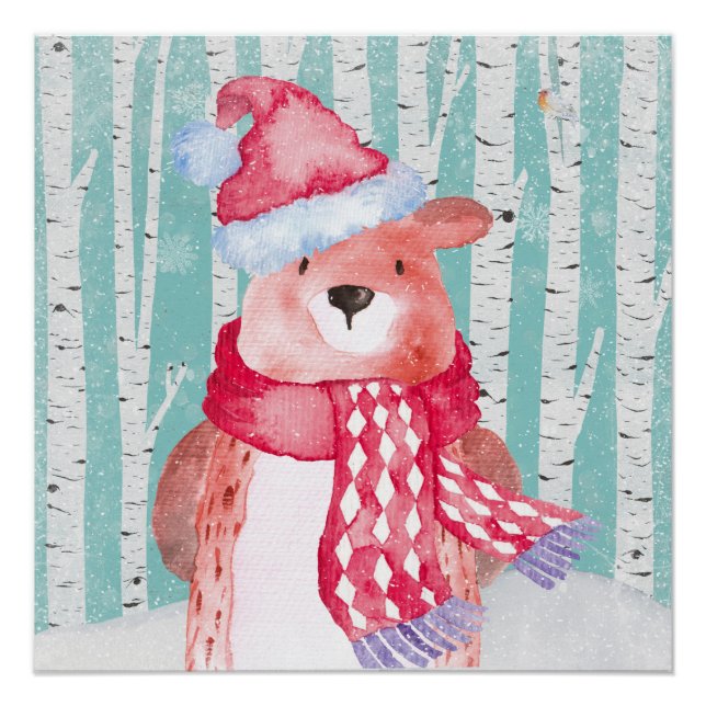 Póster Amigos de Animais da Floresta de inverno - Urso (Frente)