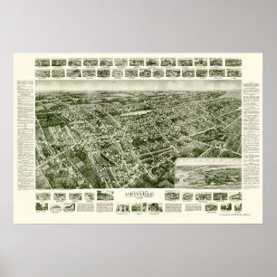 Póster Amityville, mapa panorâmico de NY - 1925