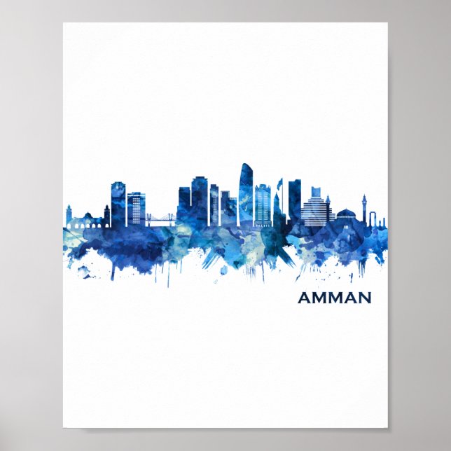 Poster Amman Jordan Skyline Blue (Frente)