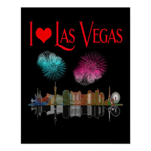 Póster Amo Las Vegas no Skyline Fireworks da Noite (Frente)