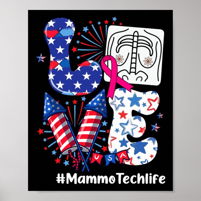 Poster Amo Mammo Tech Vida Bandeira EUA Fogos 4 De Julho (Frente)
