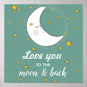 Poster Amo-te à ilustração da Lua e das Costas