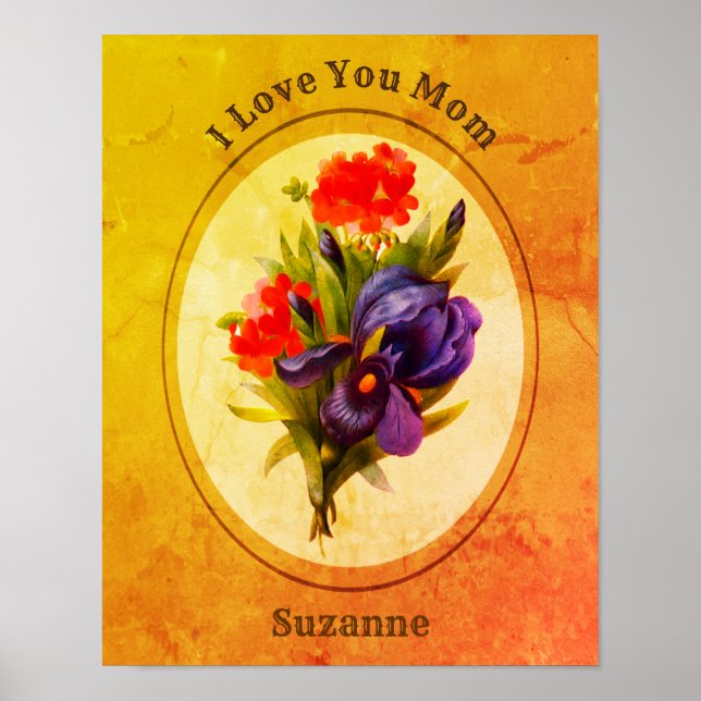 Poster Amo-Te Mãe Buquê Iris Flower Personalizado (Frente)
