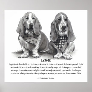 PÓSTER AMOR: 1 CORINTHIANS 13: BASSET HOUNDS, LÁPIS