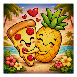 Póster Amor à Primeira Fatia - Pizza Encontra Abacaxi