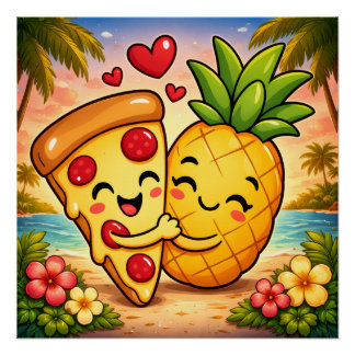 Póster Amor à Primeira Fatia - Pizza Encontra Abacaxi