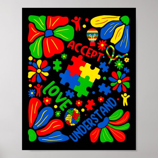 Poster Amor Aceitar Entender Autismo Boho Flor  (Frente)