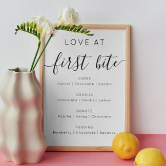 Poster Amor ao primeiro bocado. Sobremesa minimalista cas