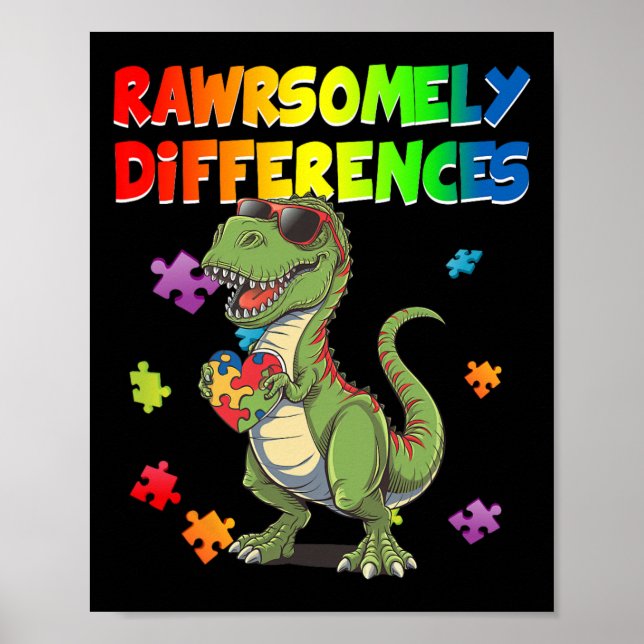 Poster Amor Autismo T Rex Dinossaur Muito Diferente De (Frente)