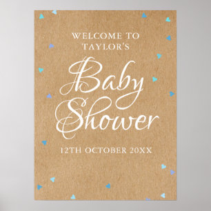 Poster Amor Azul Corações Baby Shower / Recepção de Prese