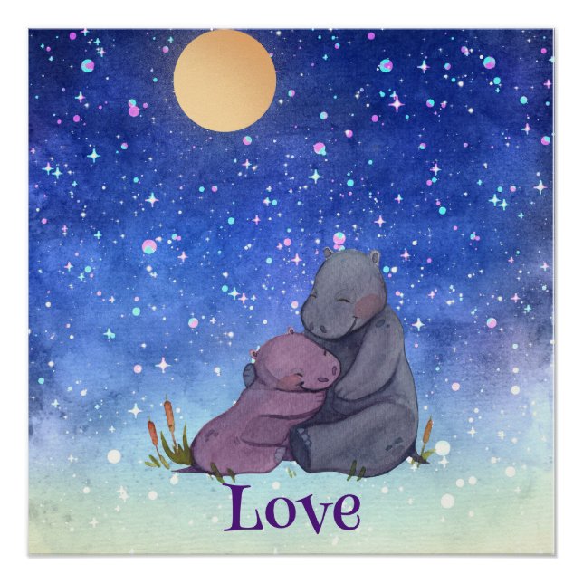 Póster Amor, Baby Hippo e sua mãe (Frente)