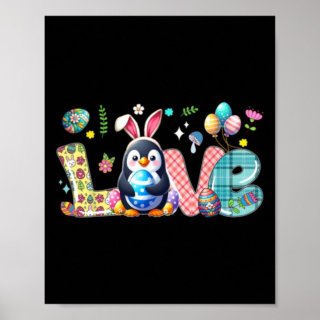 Poster Amor Coelho da Páscoa Pinguim Caça Ovos Flores Col (Frente)